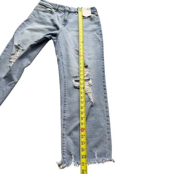 Womens High-Rise Straight Leg Jeans 11/30W Stretch Light Wash Distressed - Picture 9 of 15